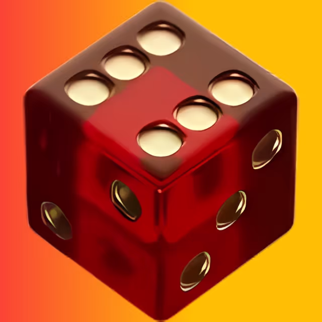 Flamez Kasino esittelee punaisen, läpikuultavan nopan, joka hehkuu lämpimässä valossa ja symboloi onnea, jännitystä ja tulista pelikokemusta.